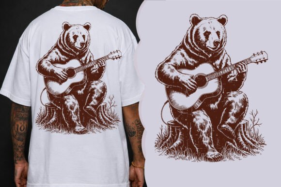 Bear Guitar Vintage PNG: Rustic Charm for Modern Designs
