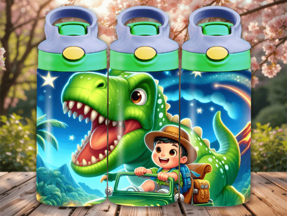 Boy T-Rex Dinosaur Flip Top Kids Tumbler: A Roaringly Fun Design Asset