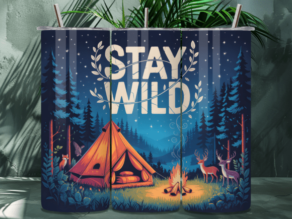 Capture the Spirit of Adventure with the Stay Wild Camping Tent Tumbler Wrap PNG