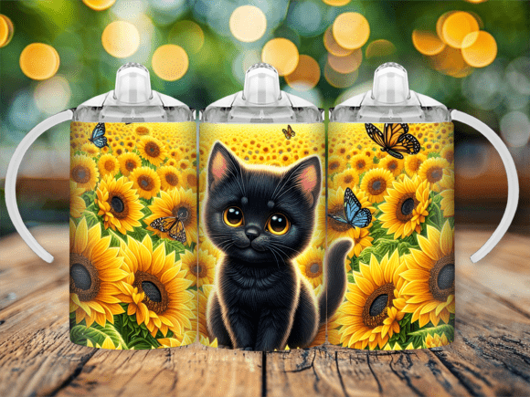 Cat Sunflower Sippy Cup Kids Tumbler PNG: A Design Asset for Custom Drinkware