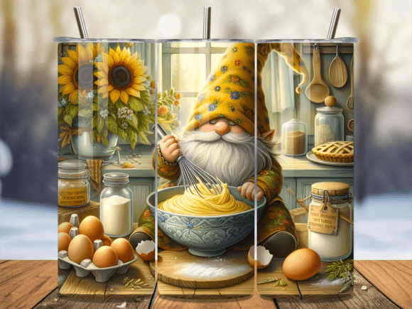 Charming Kitchen Decor: The Baking Gnome Sunflower Tumbler Design