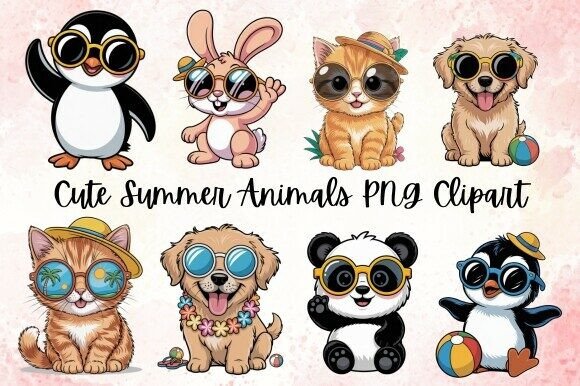 Cute Summer Animals PNG Clipart Bundle: Vibrant Digital Assets for Creative Projects