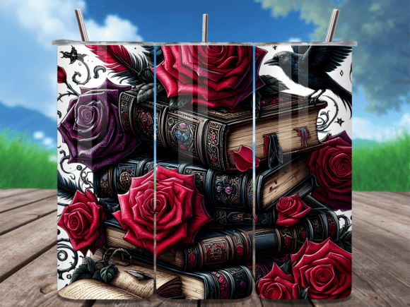 Dark Academia Floral Books Tumbler Wrap: A Scholarly Design Asset