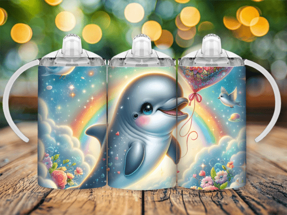 Dolphin Rainbow Sippy Cup Kids Tumbler Design