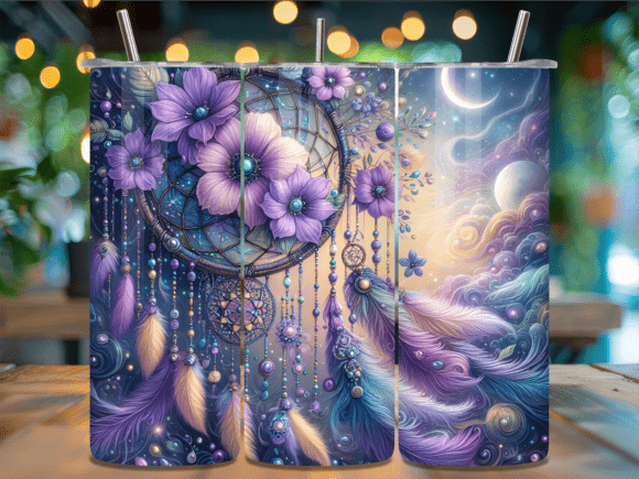 Enchanting Purple Floral Dreamcatcher Tumbler Wrap for 20oz Designs