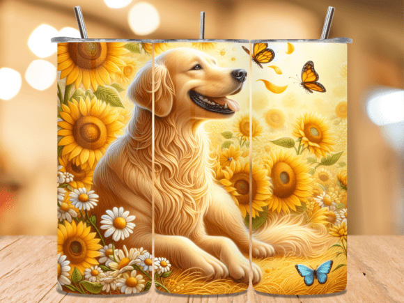 Golden Retriever Sunflowers Tumbler Wrap: A Cheerful Design Asset