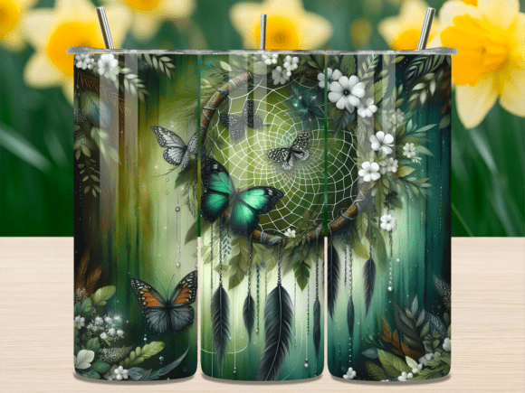 Green Forest Dreamcatcher Tumbler Wrap: Nature-Inspired Design