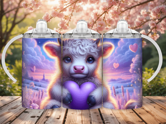 Highland Cow Heart Sippy Cup Kid Tumbler Design