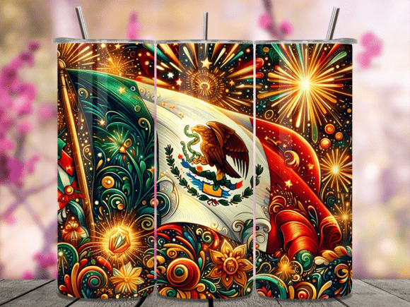 Mexico Flag Firework Floral Tumbler Wrap: Vibrant Design for 20oz Tumblers