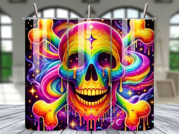 Neon Skull Drip Psychedelic Tumbler Wrap: A Bold Design Asset