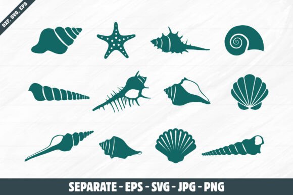 Sea Shell Silhouettes SVG: Coastal Design Assets