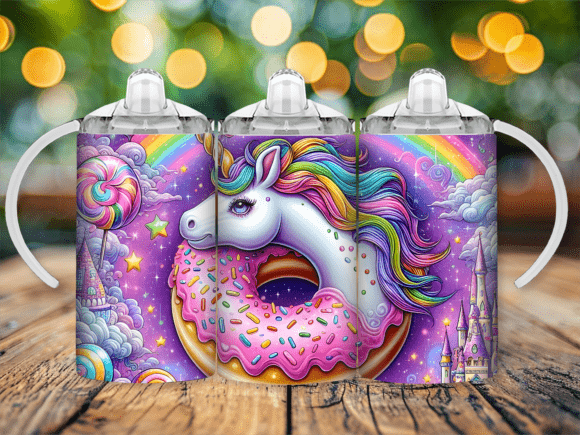 Unicorn Donut Sippy Cup Kids Tumbler PNG: A Playful Design Asset