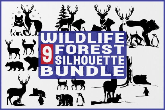 Wildlife Forest Silhouette Bundle: 9 Nature Vectors for Crafting